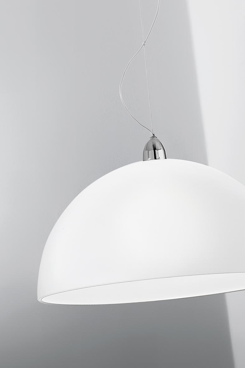 ISAKO - SOSPENSIONE CROMO/PARALUME VETRO BIANCO SATINATO E27 IP20 40CM - immagine 3