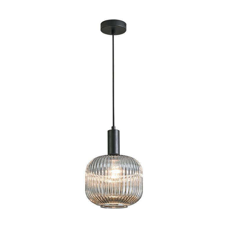 ANTIGONE – SOSPENSIONE NERA/VETRO GRIGIO E27 IP20 20CM