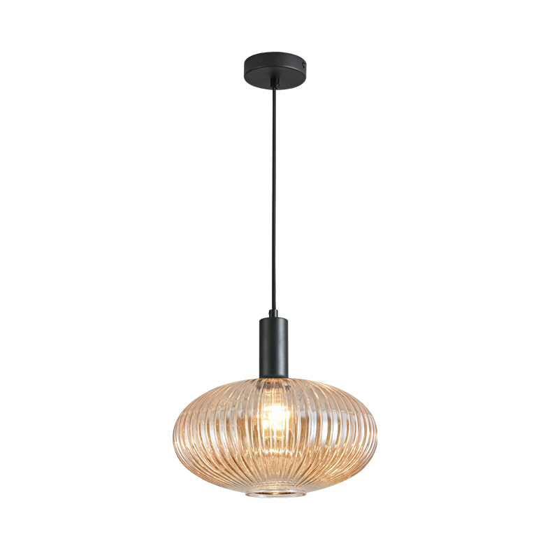 ANTIGONE – SOSPENSIONE NERA/VETRO AMBRA E27 IP20 30CM