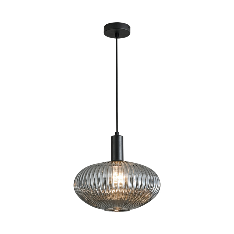 ANTIGONE – SOSPENSIONE NERA/VETRO GRIGIO E27 IP20 30CM