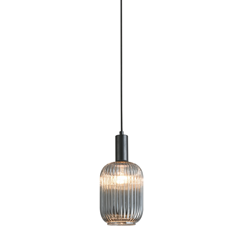 ANTIGONE – SOSPENSIONE NERA/VETRO GRIGIO E27 IP20 14CM