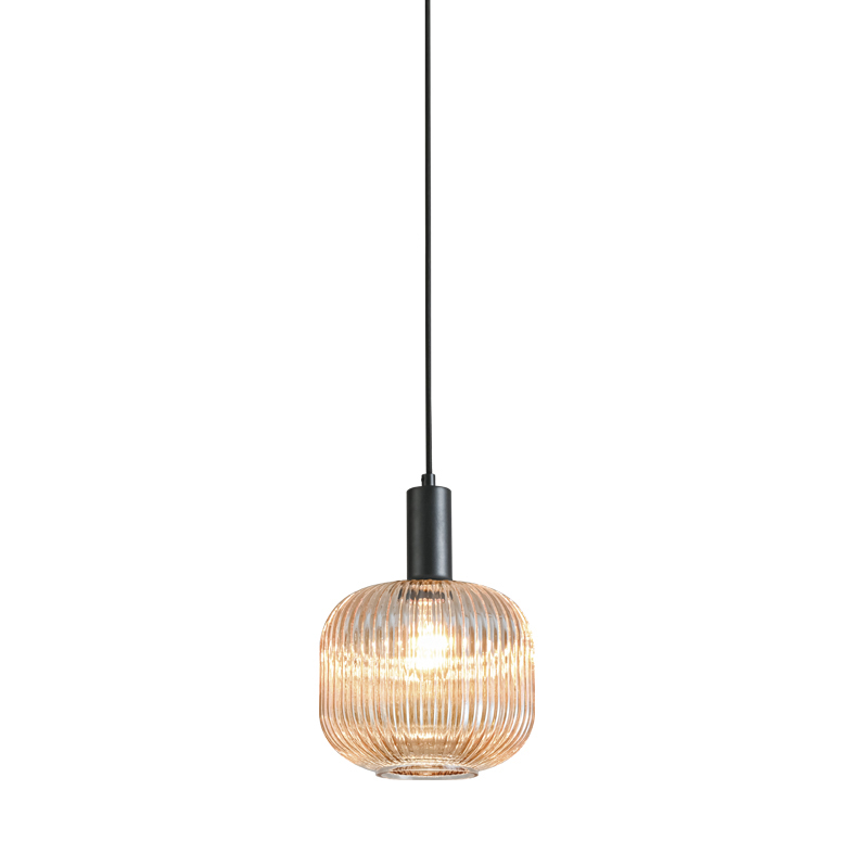 ANTIGONE – SOSPENSIONE NERA/VETRO AMBRA E27 IP20 20CM