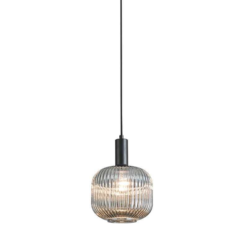 ANTIGONE – SOSPENSIONE NERA/VETRO GRIGIO E27 IP20 20CM