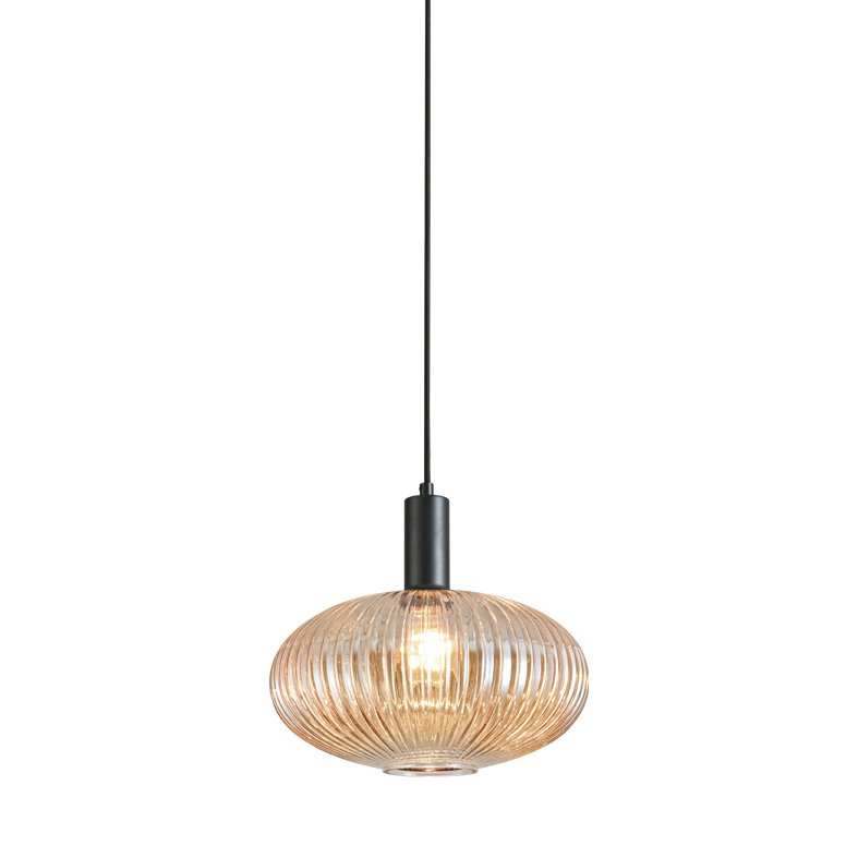ANTIGONE – SOSPENSIONE NERA/VETRO AMBRA E27 IP20 30CM