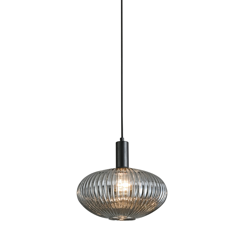 ANTIGONE – SOSPENSIONE NERA/VETRO GRIGIO E27 IP20 30CM