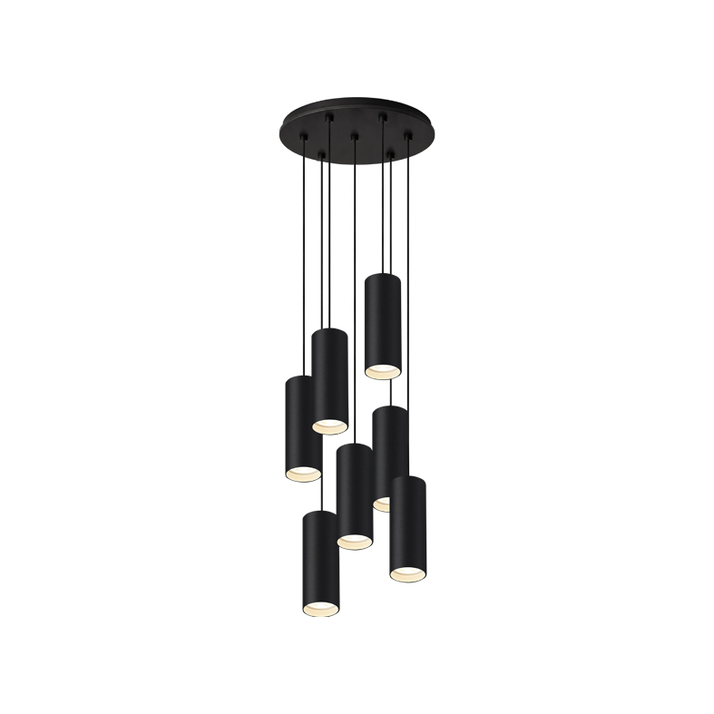 AXIOM EVO – SOSPENSIONE 7 ELEMENTI TONDA NERA/NERA GU10 50W 15CM