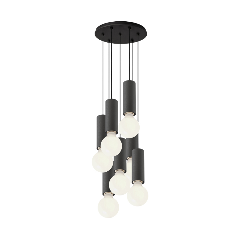 AXIOM EVO – SOSPENSIONE 7 ELEMENTI TONDA NERA/TITANIO E27 50W 15CM