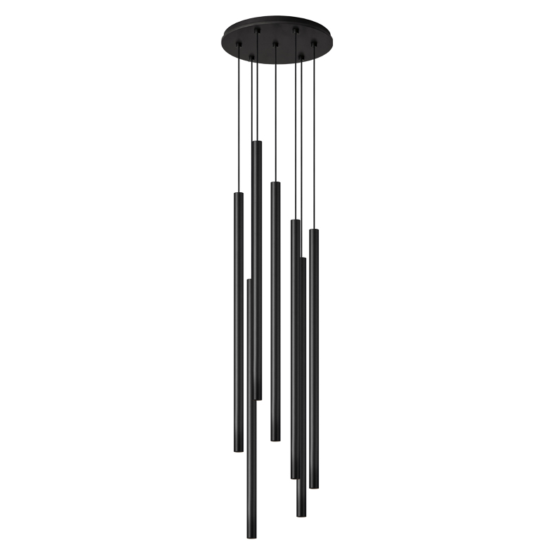 AXIOM EVO – SOSPENSIONE 7 ELEMENTI TONDA NERA/NERA LED 7X9W 3000K CRI90