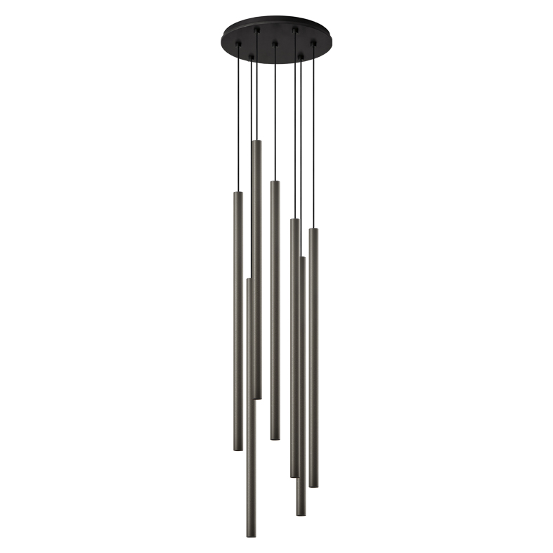 AXIOM EVO – SOSPENSIONE 7 ELEMENTI TONDA NERA/TITANIO LED 7X9W 3000K CRI90