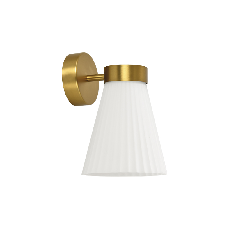 BEA – APPLIQUE ORO/VETRO BIANCO SATINATO PLISSETTATO E27 IP20 15CM